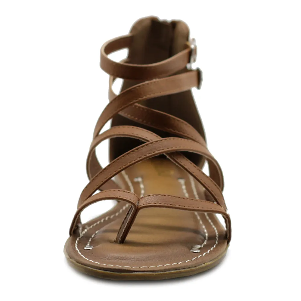 Ollio Women's Shoe Gladiator Strap Flat Zori Sandal